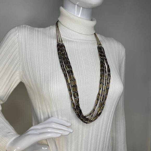 Chico's necklace signed costume jewelry burnished gold tone with gray multi stra - Picture 2 of 14